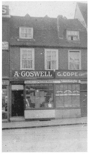 Goswell the tailor in Market Place, Wokingham. This was Owen's Uncle Henry's shop.